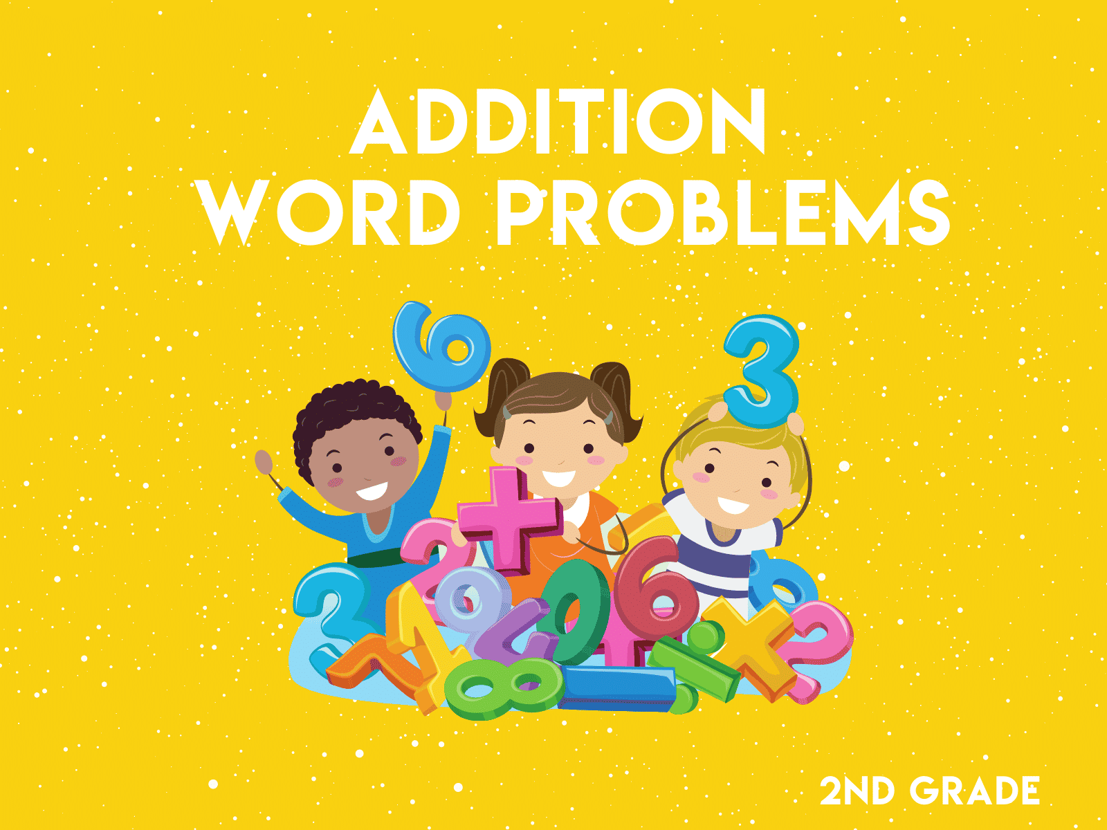 Free addition word problem worksheet for second grade math.