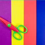 Colorful background and scissors for preschool learning activities