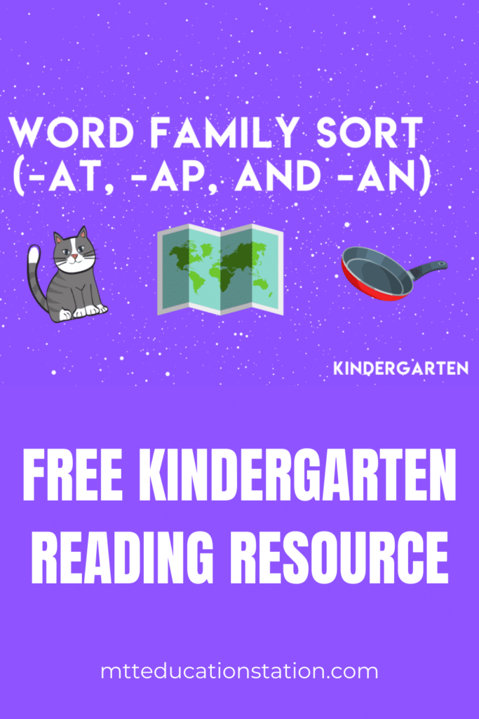 Free kindergarten reading resource to learn -at, -ap, and -an sounds. Download this learning resource today.
