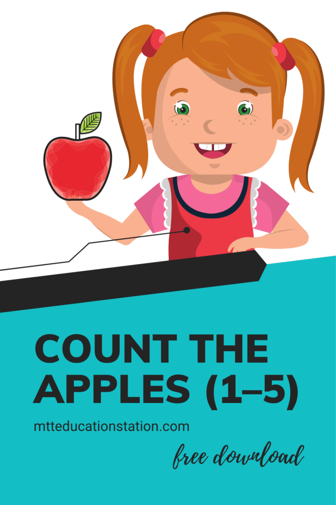 Practice numbers one through five by counting the apples and writing the number in this free learning resource. Download here.