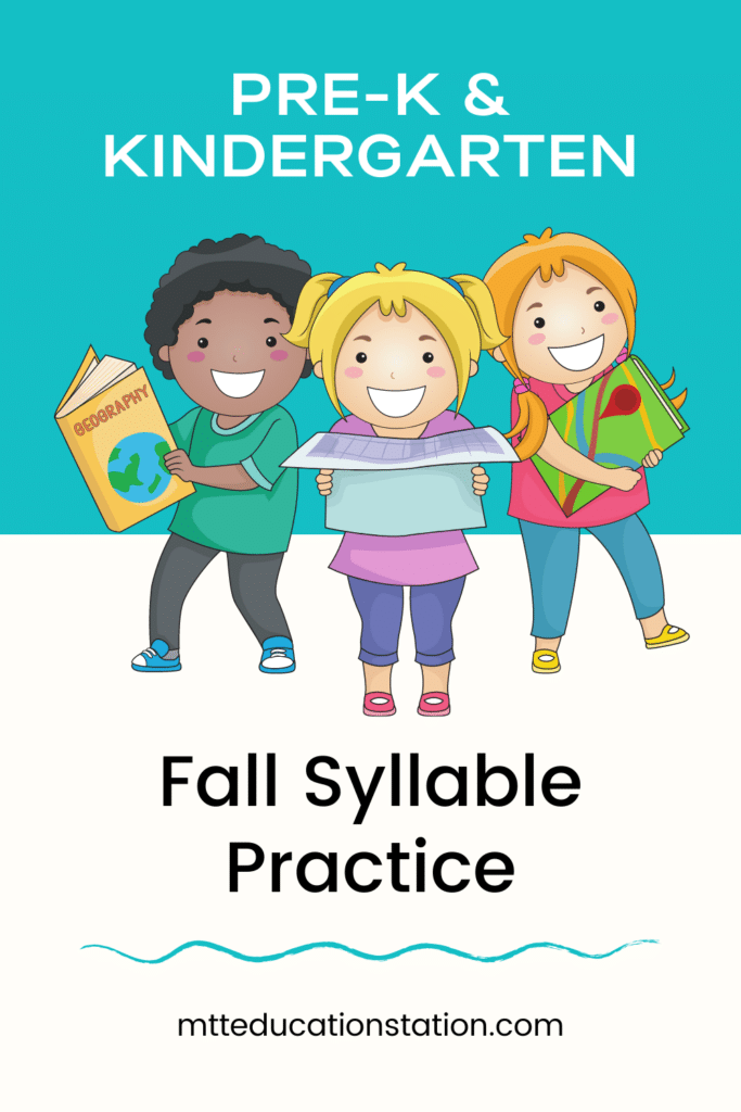 This free resource will help your pre-k or kindergarten student practice syllables with fun, fall-themed words. Download here.