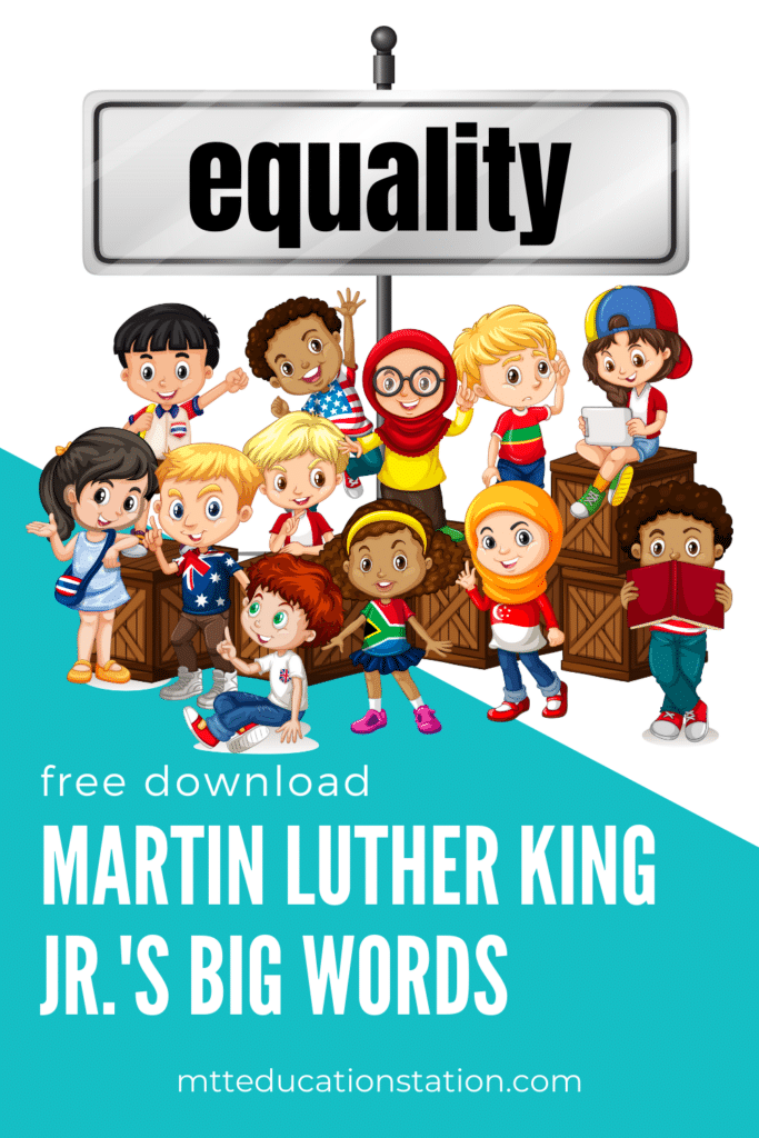 Practice the word equality—one of the big words Martin Luther King Jr. used in his speeches. Download the free worksheet here.