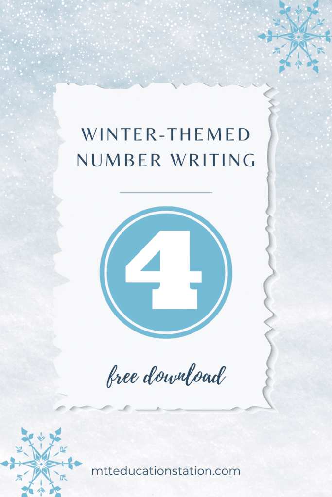 Winter themed number 4 writing practice