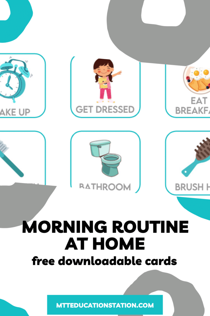 Use these free morning routine cards and time cards to help set up an independent morning routine for kids. Download here.