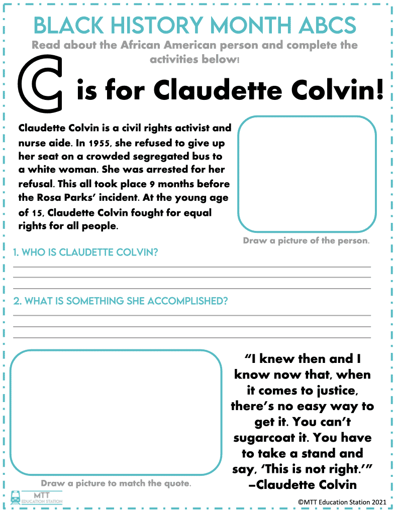 Black History Month Worksheets (Notable Figures A-Z) - MTT Education Station