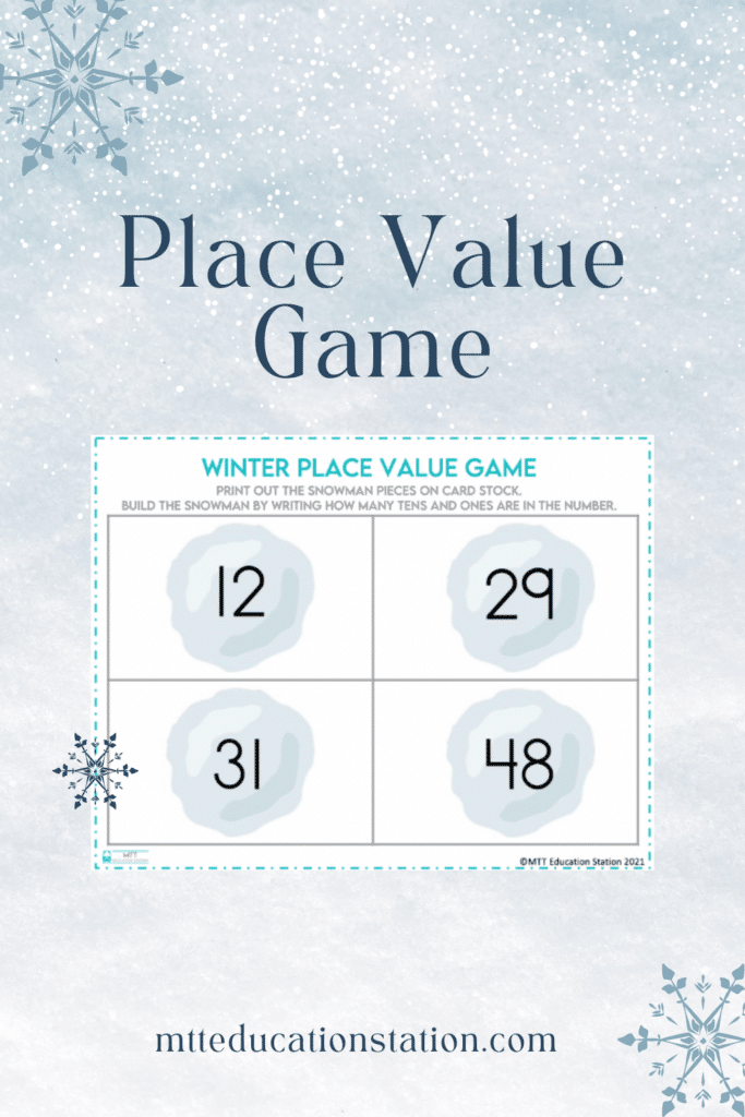 Practice writing how many tens and ones are in a number with this winter-themed elementary school math resource. Download here.
