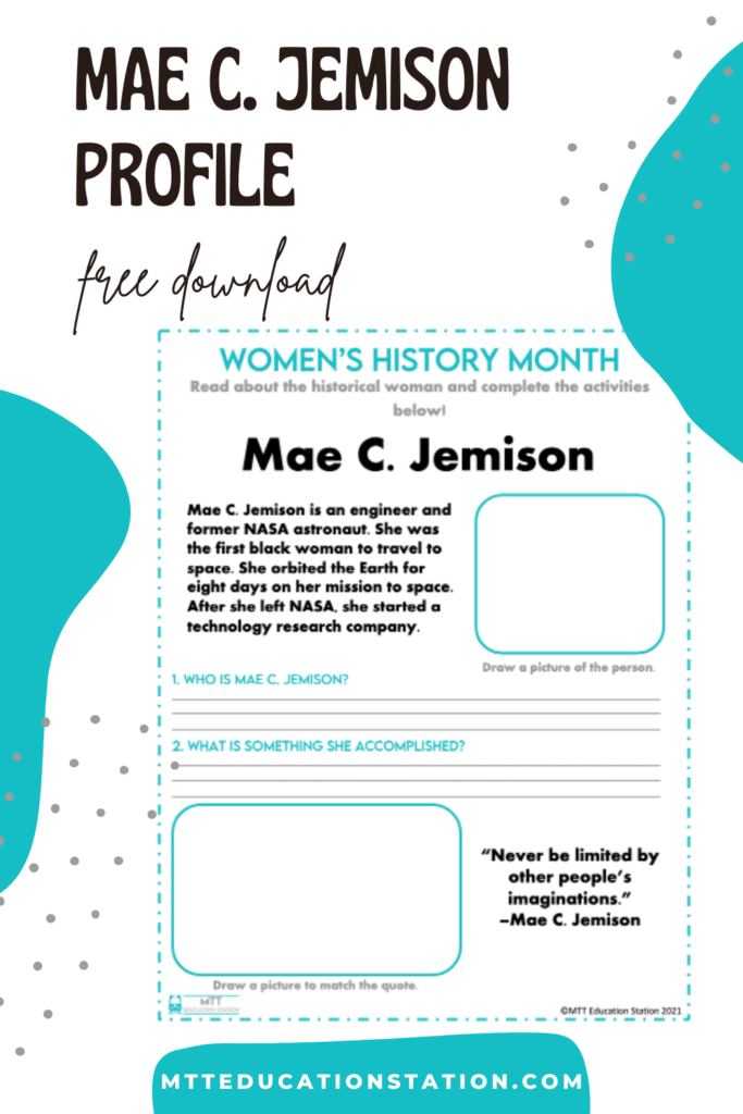Mae C. Jemison downloadable activity for Women's History Month