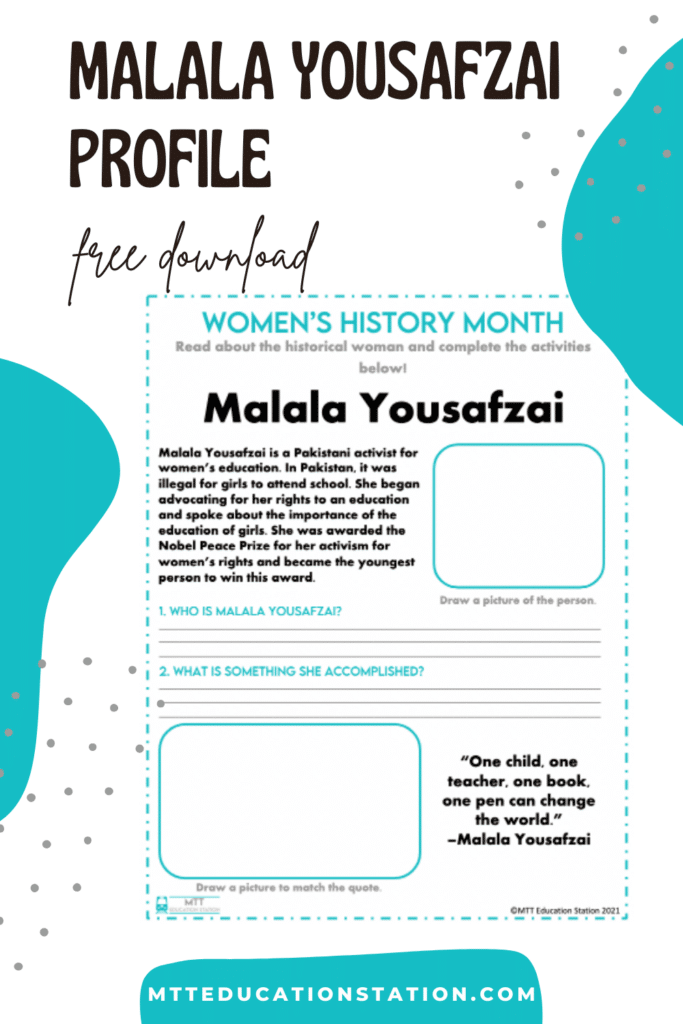 Malala Yousafzai downloadable activity for Women's History Month