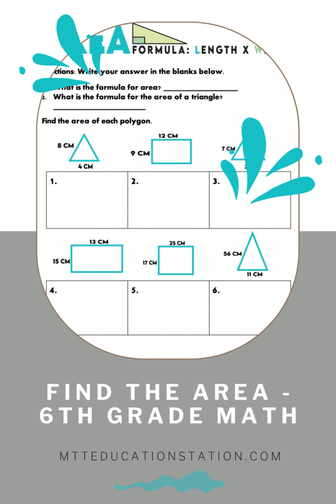 Practice calculating the area in this 6th grade math worksheet