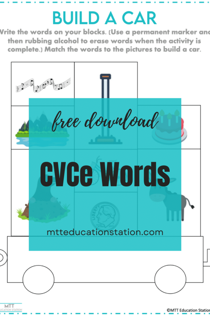 Build a car CVCe words practice worksheet