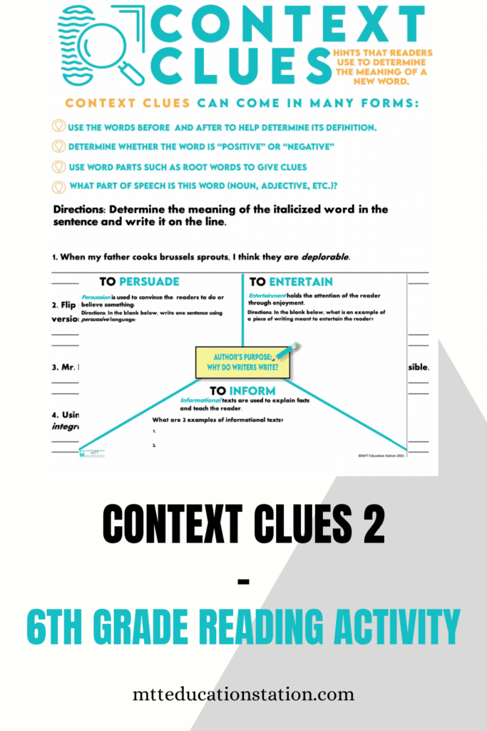 Find the correct word based on the context clues - 6th grade reading download