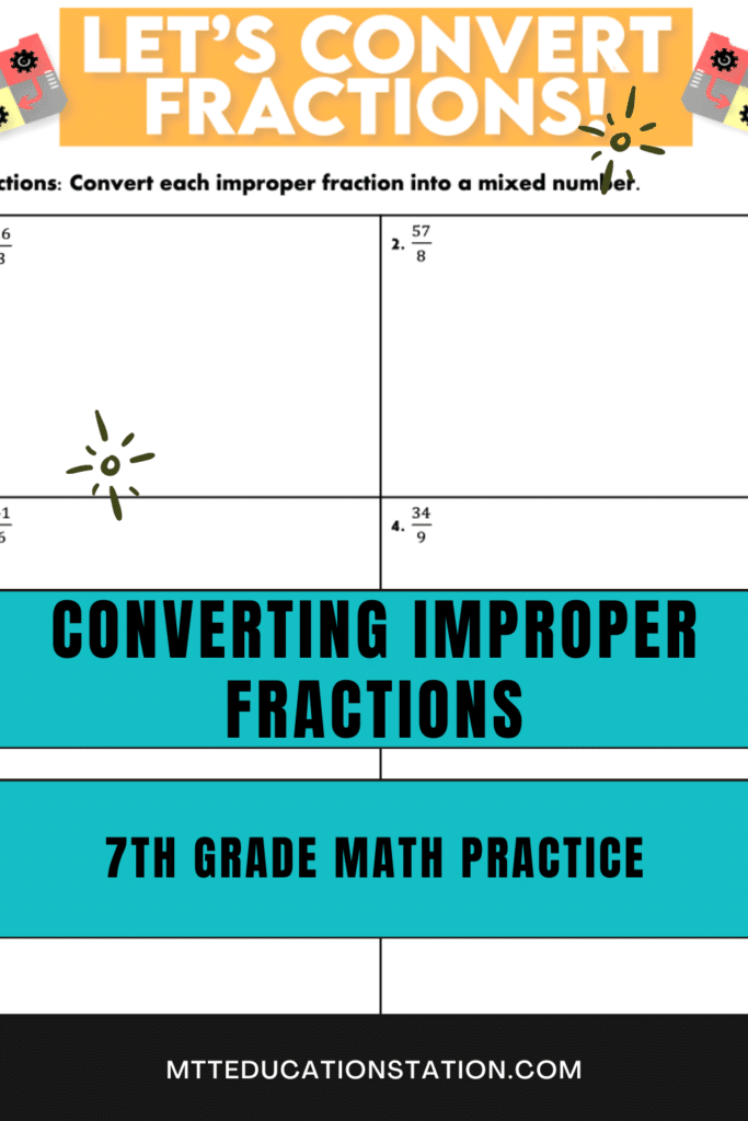 Converting improper fractions practice worksheet