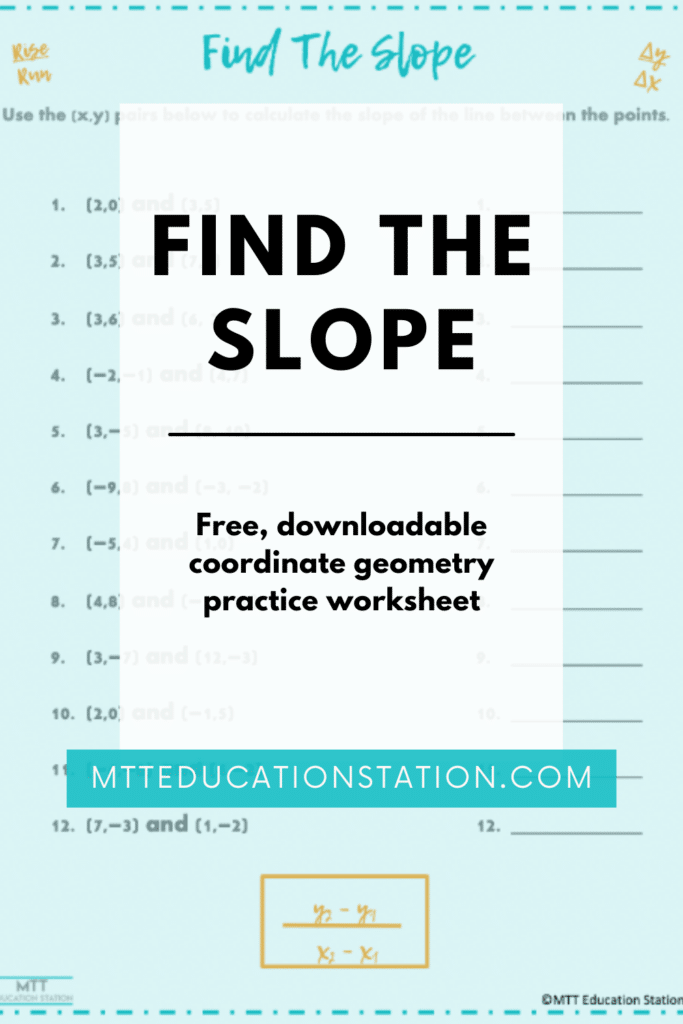 Find the slope downloadable geometry practice worksheet