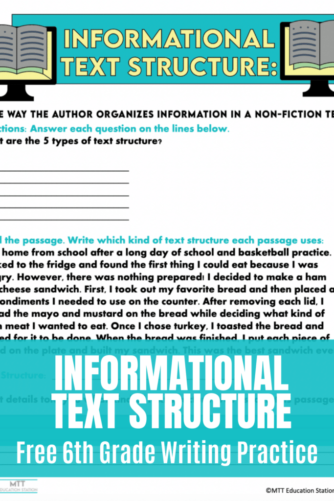 Informational text structure 6th grade writing activity