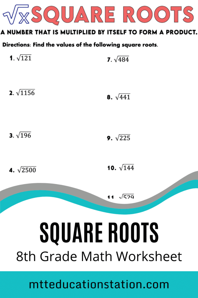 Practice finding the value of the square roots in this eighth-grade math worksheet. Download for free here.