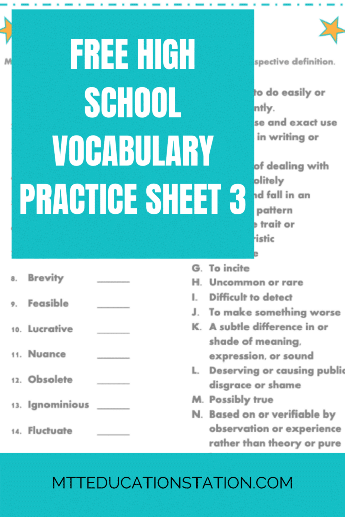 High school vocabulary practice worksheet