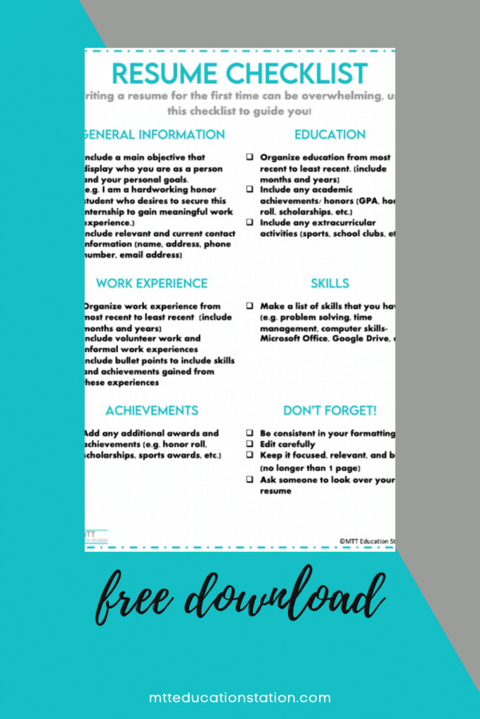 Writing a resume for the first time can be overwhelming, so use this free resume checklist to guide you. Download here.