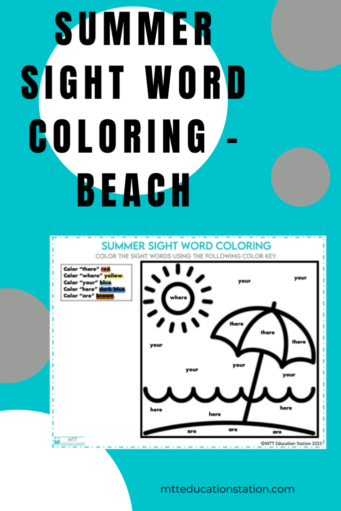 Practice sight words with this summer-themed coloring activity for kindergarten through 2nd grade. Download for free here.