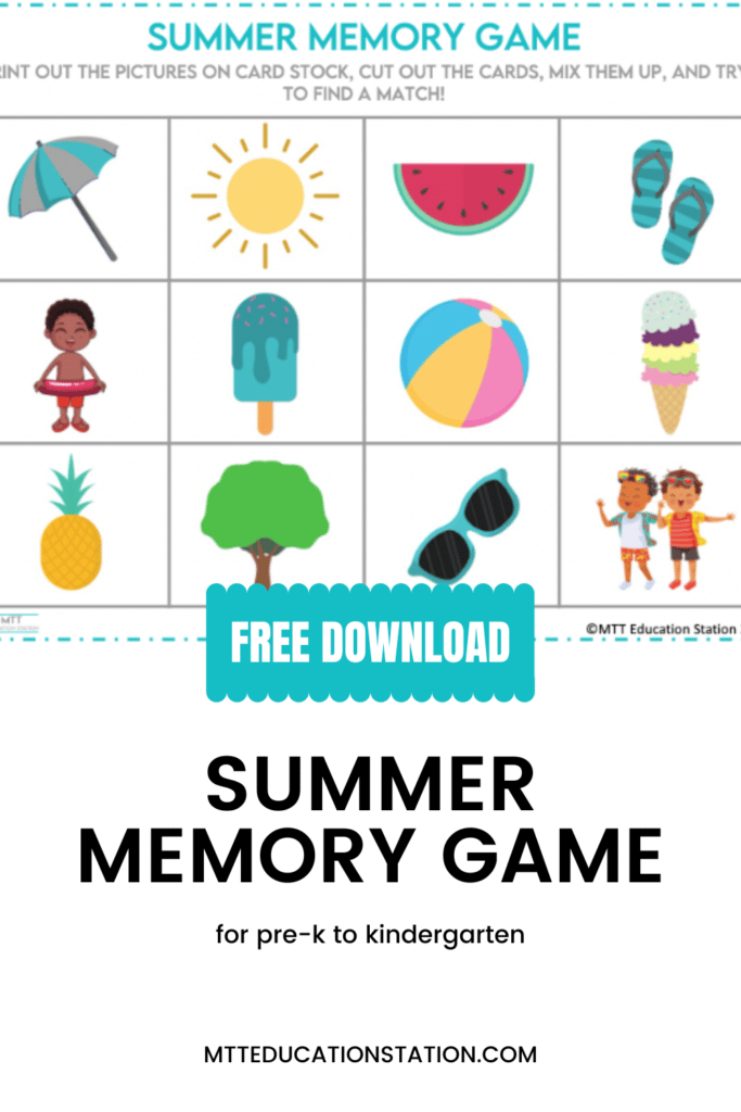 Download your free summer-themed memory game to practice logic skills with pre-k to kindergarten-aged students.