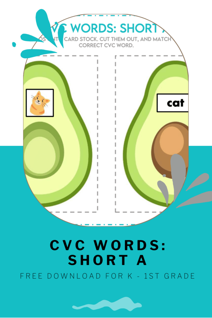 Free short a CVC words practice for kindergarten to 1st grade. Download your ELA phonics learning resource here.