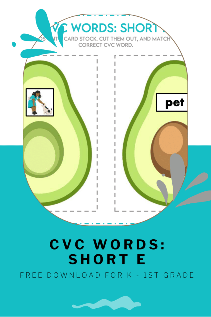 Free short e CVC words practice for kindergarten to 1st grade. Download your ELA phonics learning resource here.