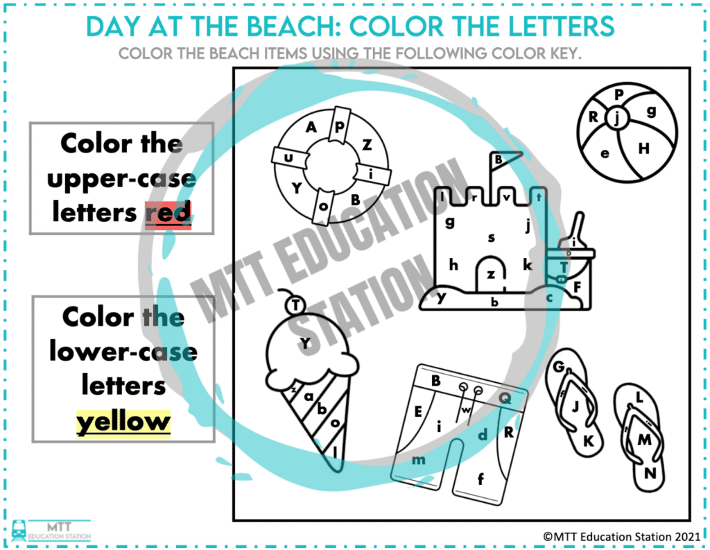 Practice identifying upper case and lower case letters will this beach-themed kindergarten - 1st grade activity.