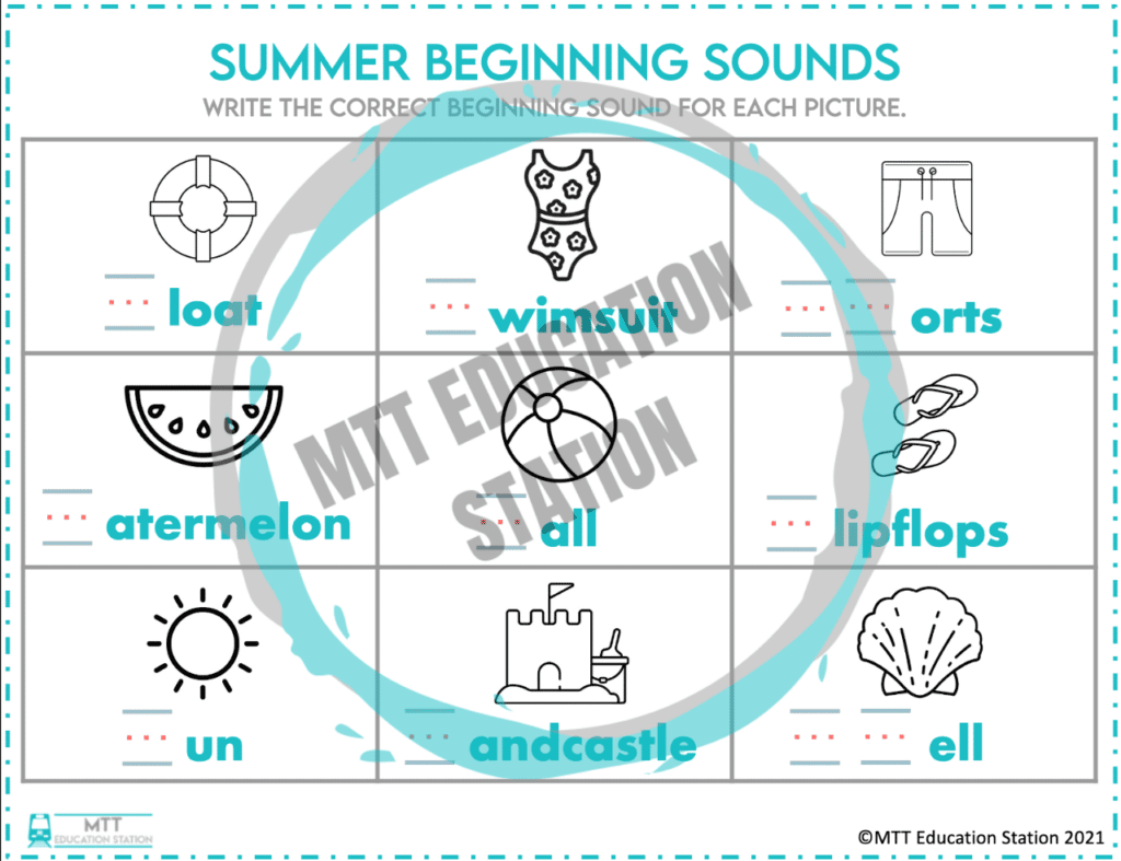 Practice writing beginning sounds with this summer-themed pre-k to kindergarten ELA resource.